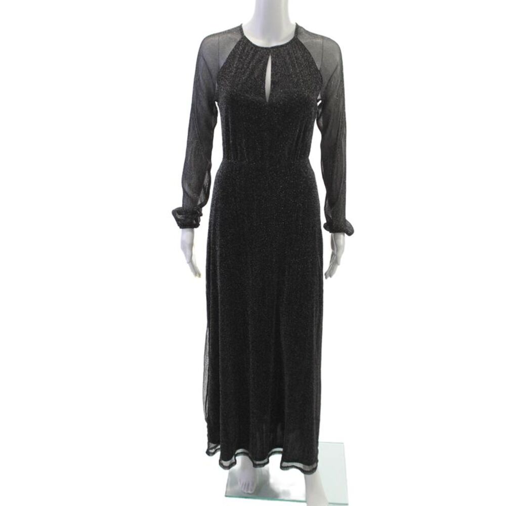 Apricot Women Maxi Dress Black Keyhole Neck Long Sleeve Zip Polyamide Size S
